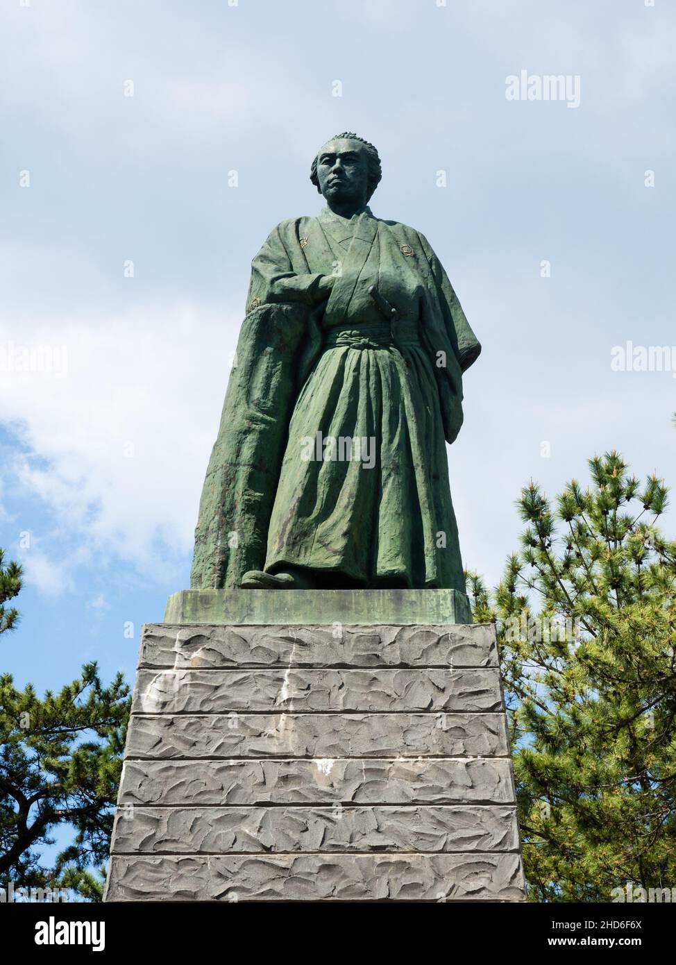 Kochi, Japan - April 7, 2018: Bronze statue of Sakamoto Ryoma on Katsurahama beach Stock Photo