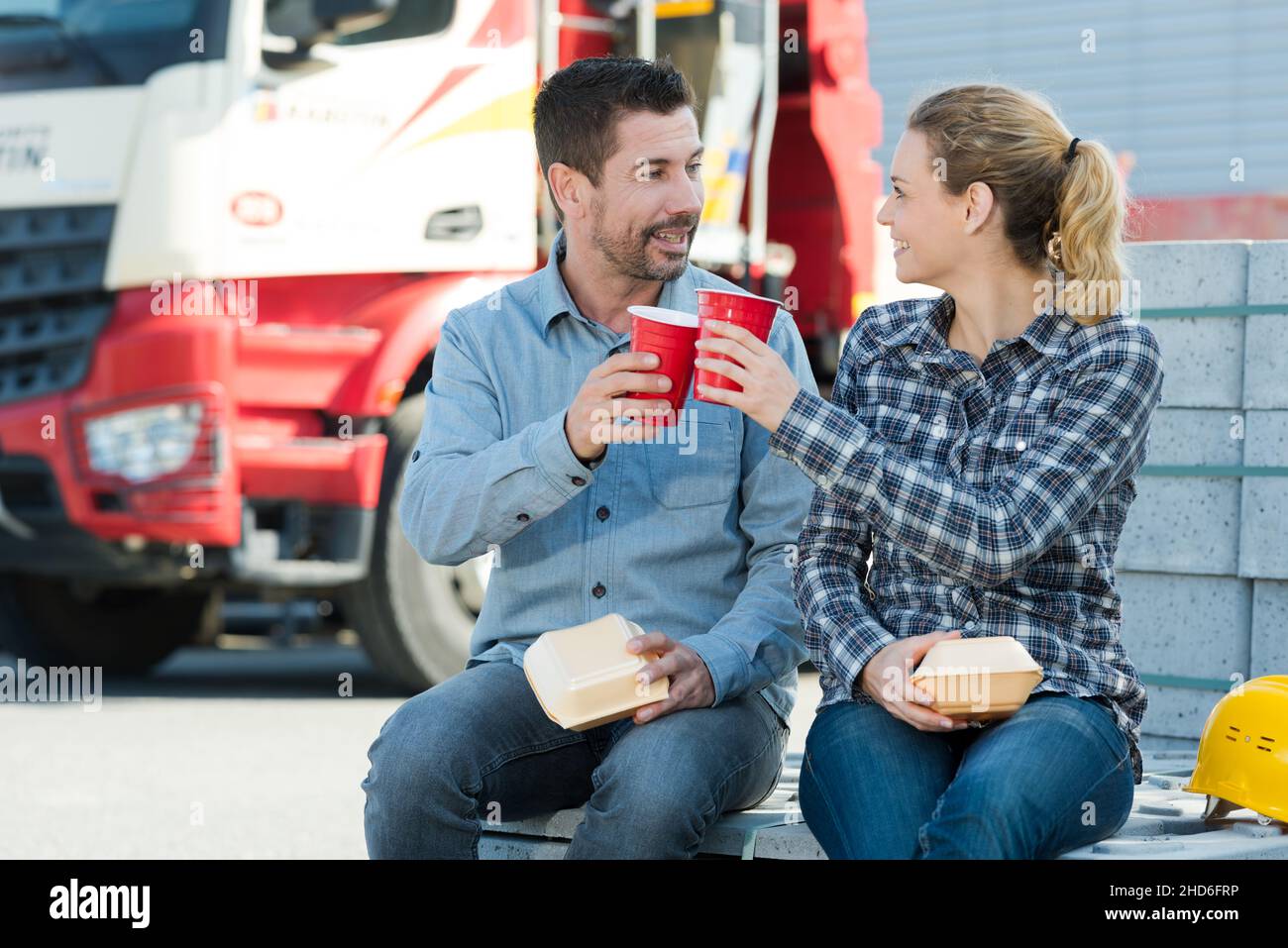 wokers having a coffee break Stock Photo