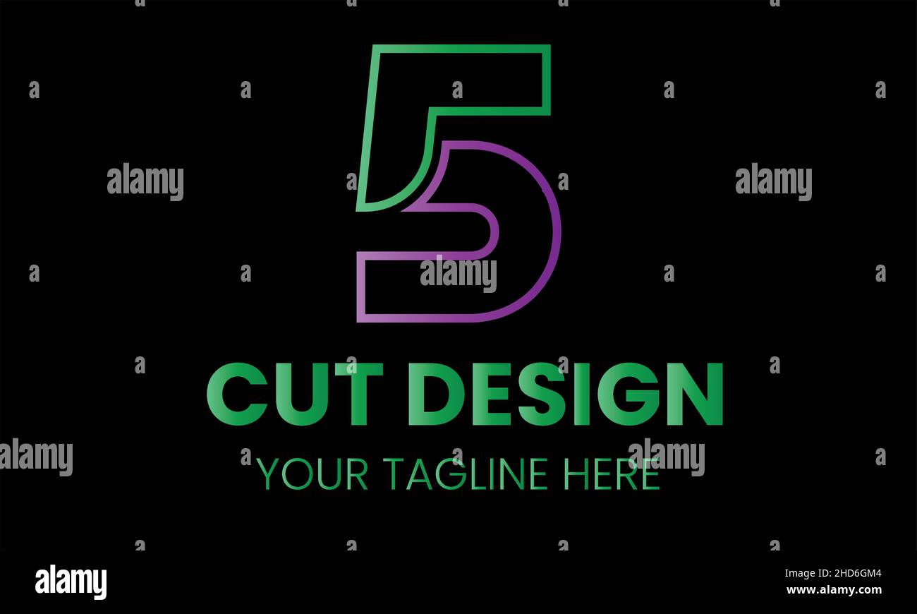 Number 5 cut shape abstract monogram vector logo template Stock Vector