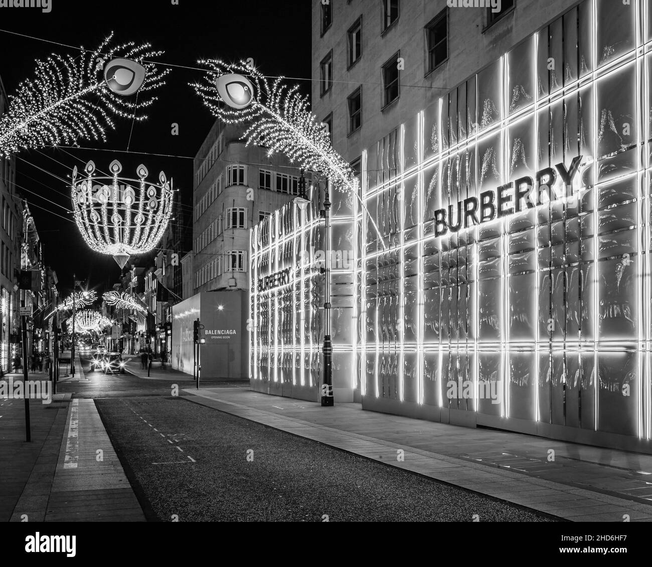 Burberry boutique store  on a quiet Bond Street during the holiday season in London. Stock Photo