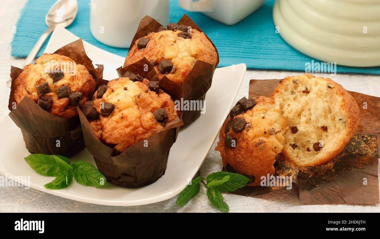 Muffins with chocolate chunks. Stock Photo