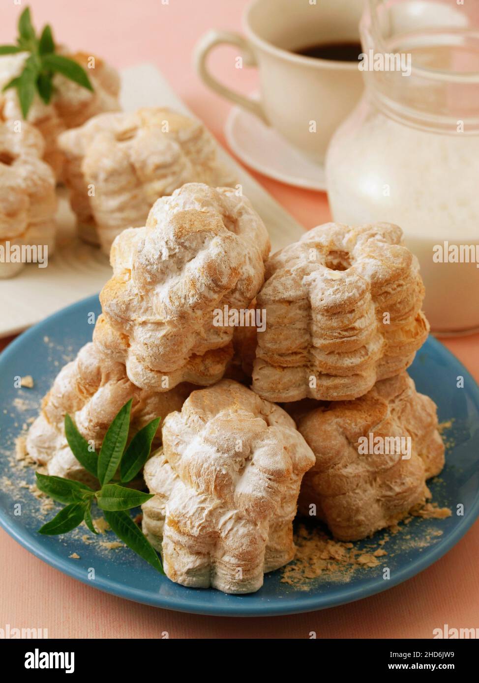Puff pastry. Flower shaped. Stock Photo