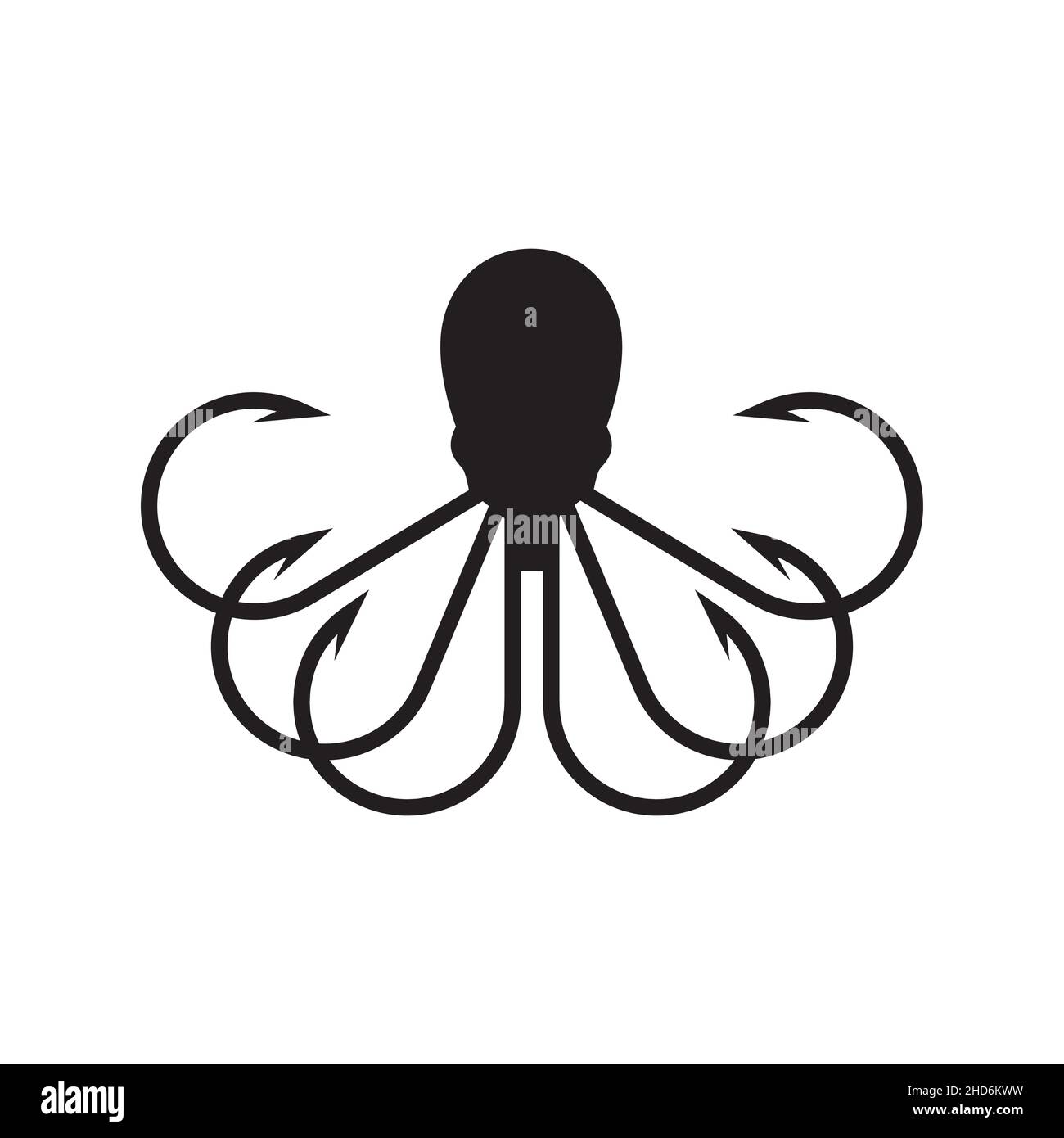 isolated octopus with fishing hook logo design vector graphic symbol icon illustration creative idea Stock Vector