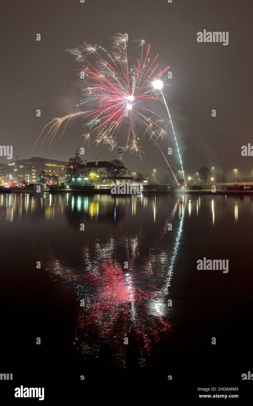 New Year Eve Fireworks by downtown lake in Copenhagen Denmark 2022 Stock Photo Alamy