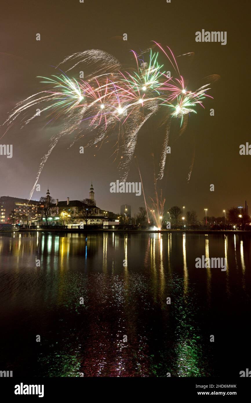 New Year Eve Fireworks by downtown lake in Copenhagen Denmark 2022 Stock Photo Alamy
