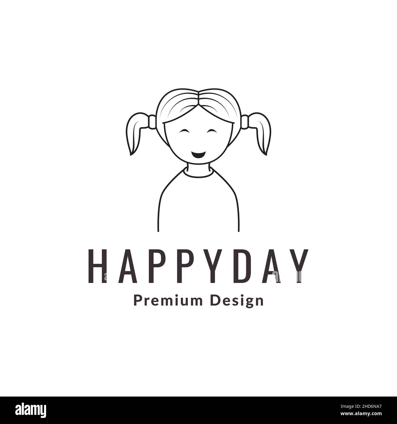 cartoon girl happy with hair tied logo design vector graphic symbol icon sign illustration creative idea Stock Vector