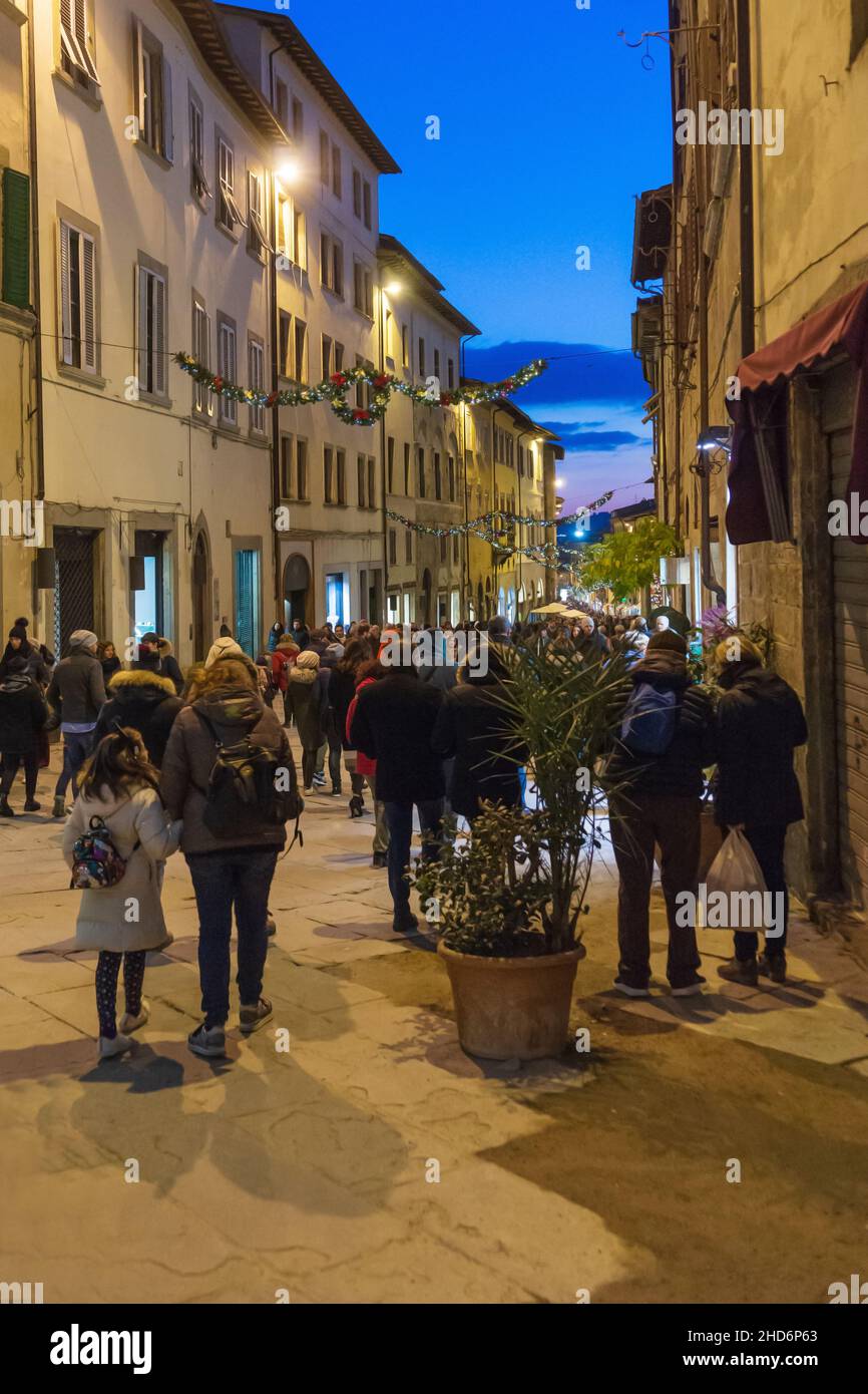 Corso Italia course at night, Christmas illuminations, Arezzo, Tuscany, Italy, Europe Stock Photo
