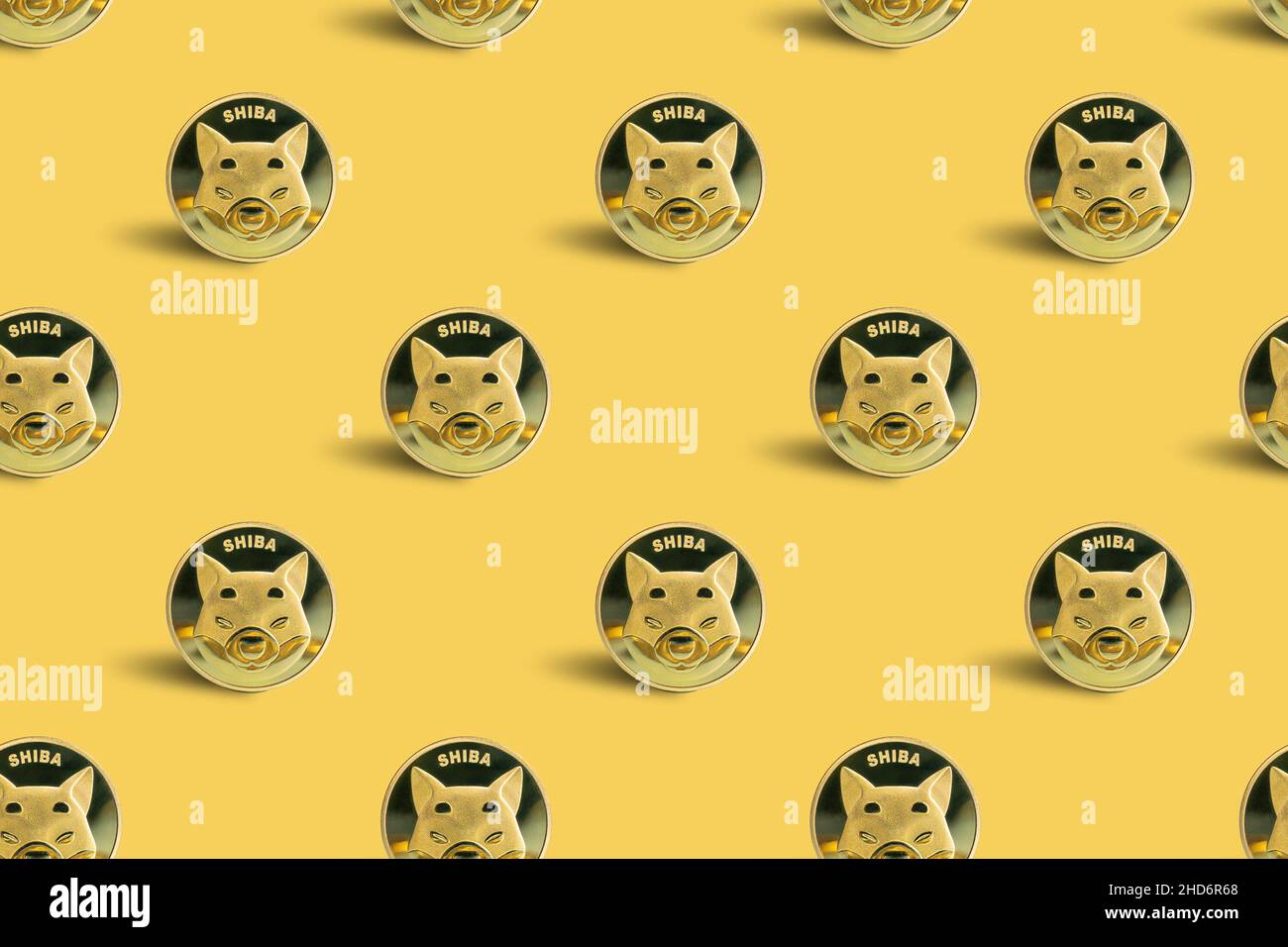 Shiba Inu or Shib cryptocurrency coin seamless pattern on yellow background  Stock Photo - Alamy