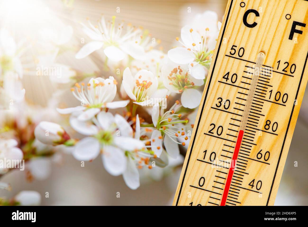 warm temperature on a thermometer Stock Photo Alamy