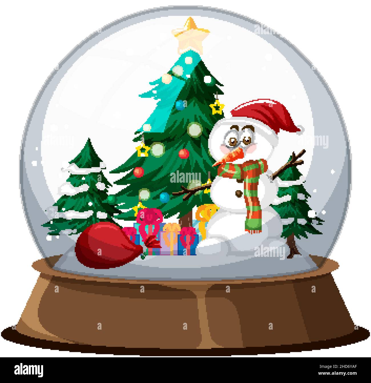 Snowman and Christmas tree in snowdome illustration Stock Vector Image ...