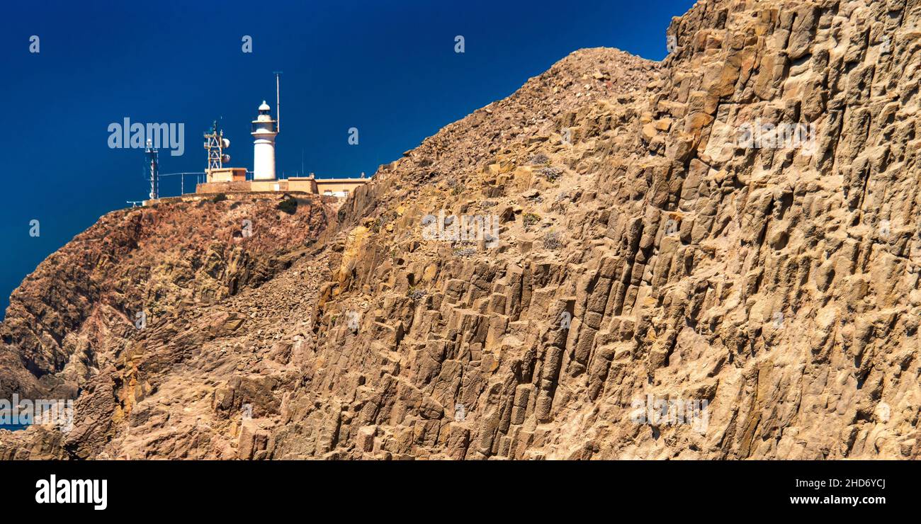 Columnar Jointing Structures Of Punta Baja, Lava Flows, Volcanic Rocks, Cabo de Gata-Níjar Natural Park, UNESCO Biosphere Reserve, Hot Desert Climate Stock Photo