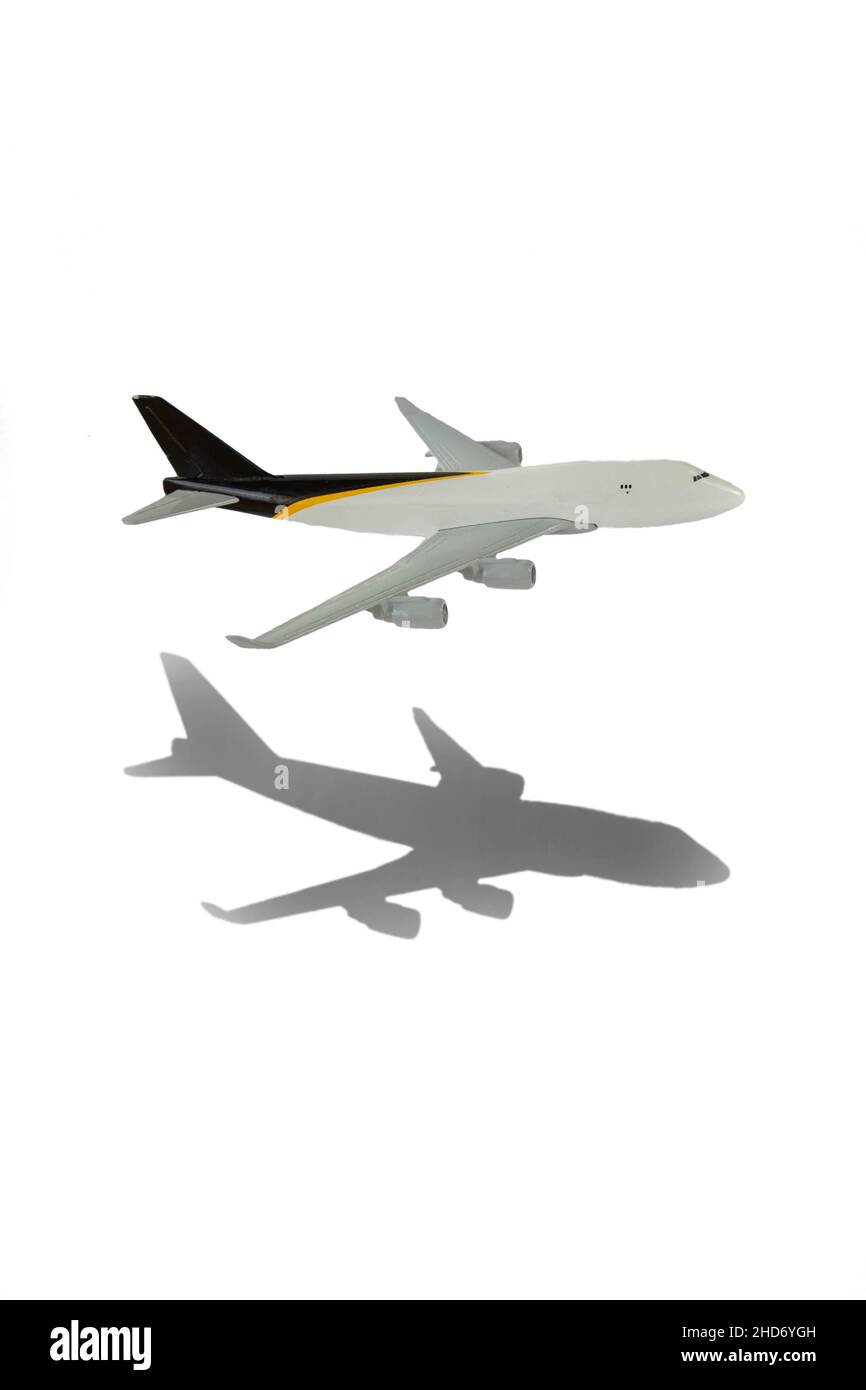 Flying commercial passenger jet plane Take off airplane. Isolated on white background and copy space white and space for text. Stock Photo