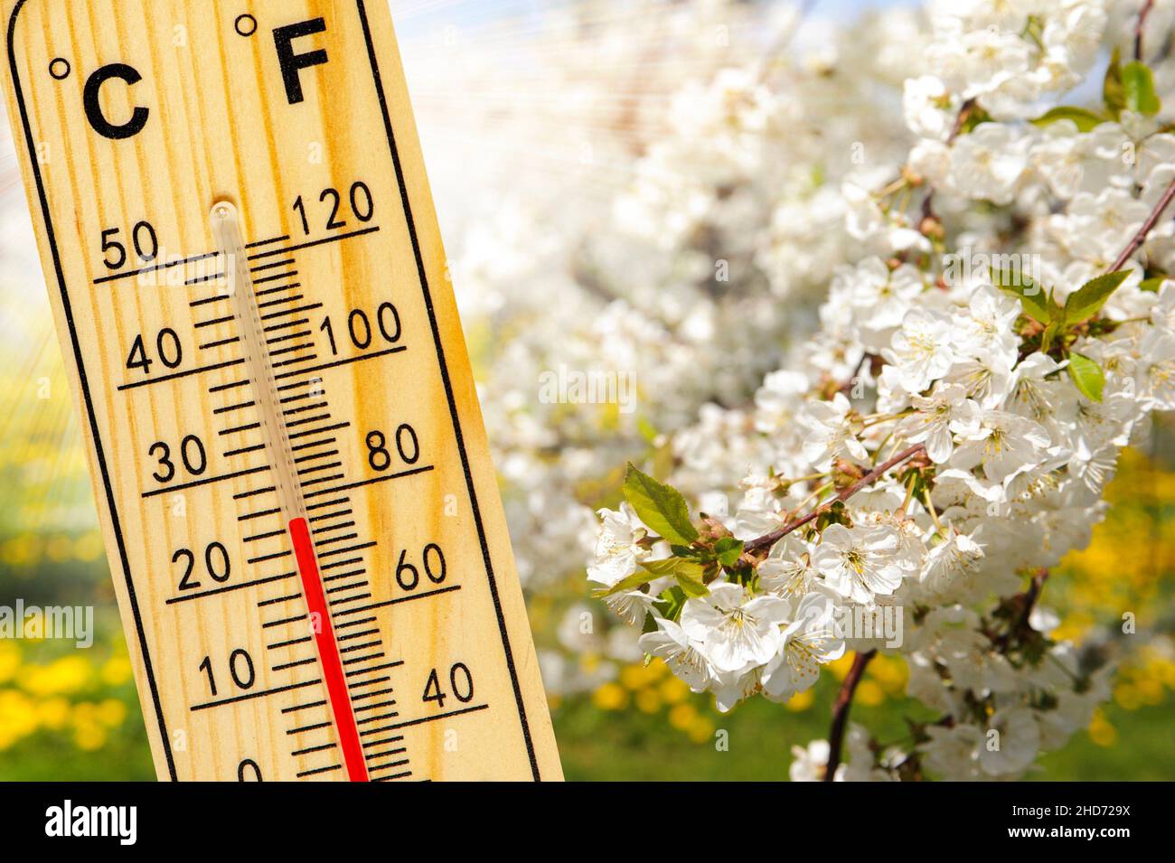 warm temperature on a thermometer Stock Photo Alamy