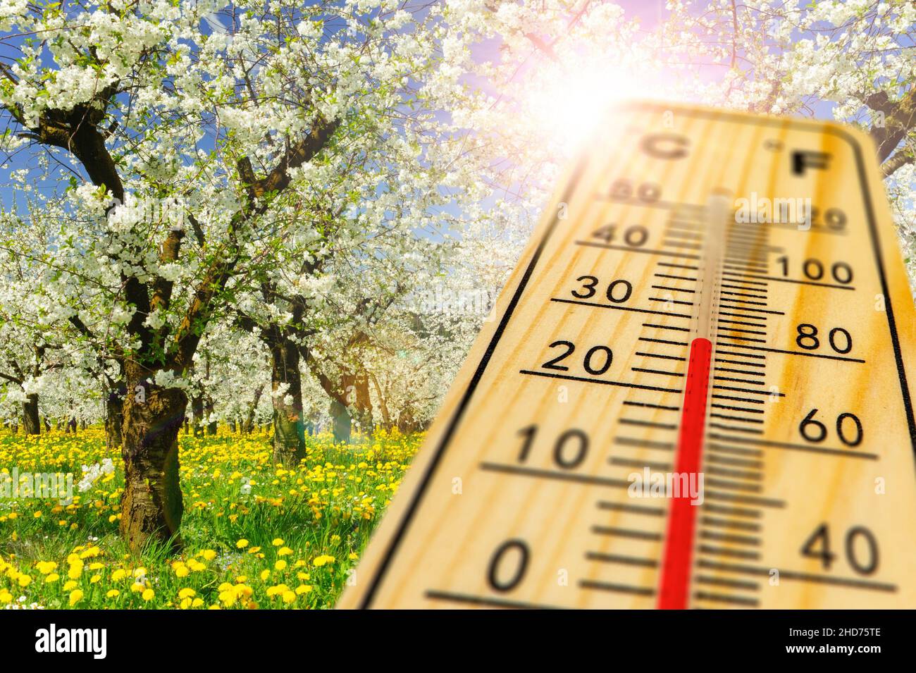 warm temperature on a thermometer Stock Photo Alamy