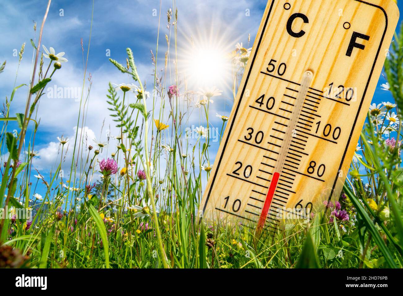 warm temperature on a thermometer Stock Photo Alamy
