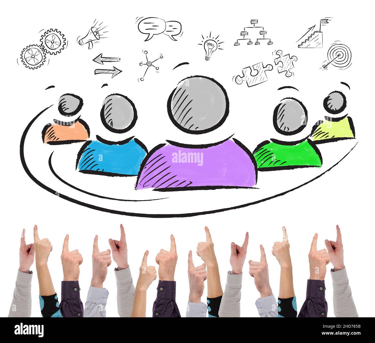 Entrepreneurship concept on white background pointed by several fingers ...