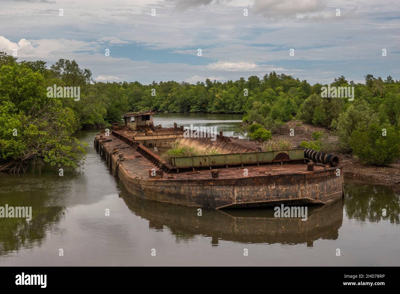 Abandoned boat at Kuching Wetland national Park, Semariang Aman, Santubong, Sarawak, East Malaysia, Borneo Stock Photo