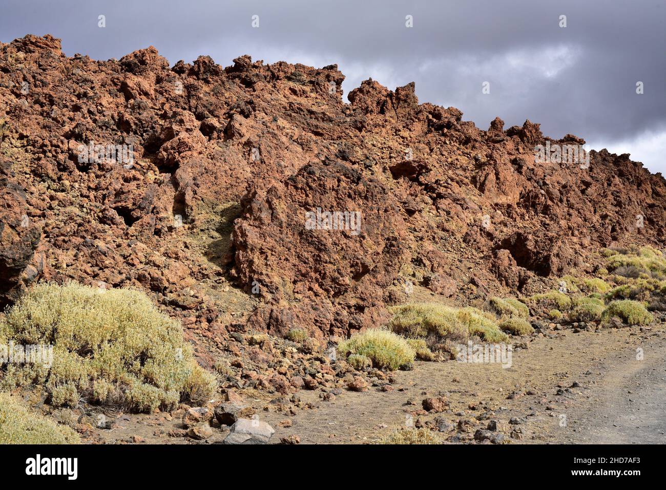 Solidified lava flow type aa. Canadas del Teide National Park, Tenerife, Canary Islands, Spain. Stock Photo