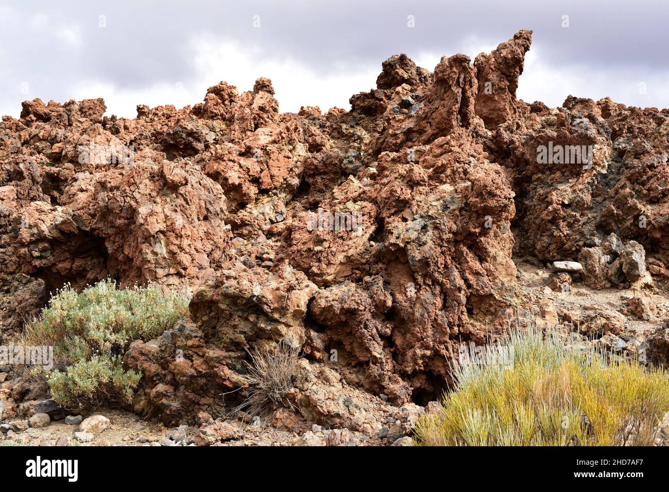 Solidified lava flow type aa. Canadas del Teide National Park, Tenerife, Canary Islands, Spain. Stock Photo