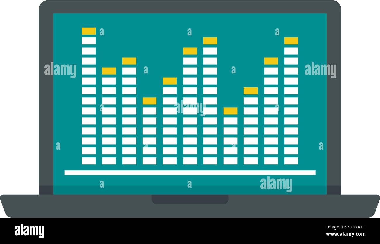 Laptop music equalizer icon. Flat illustration of laptop music