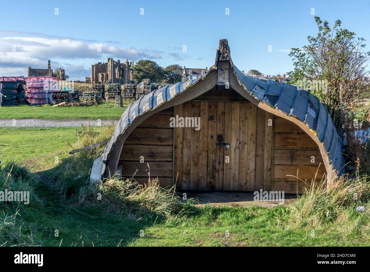 Fishermans hut, Holy Island, Northumberland, England, UK Stock Photo
