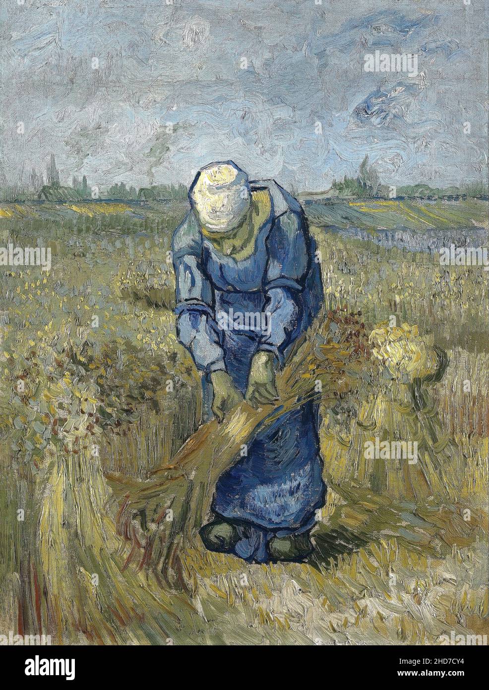 Peasant woman binding sheaves (after Millet) by a Dutch Post-Impressionist painter Vincent van Gogh - Van Gogh Museum, Amsterdam, Netherland. Stock Photo
