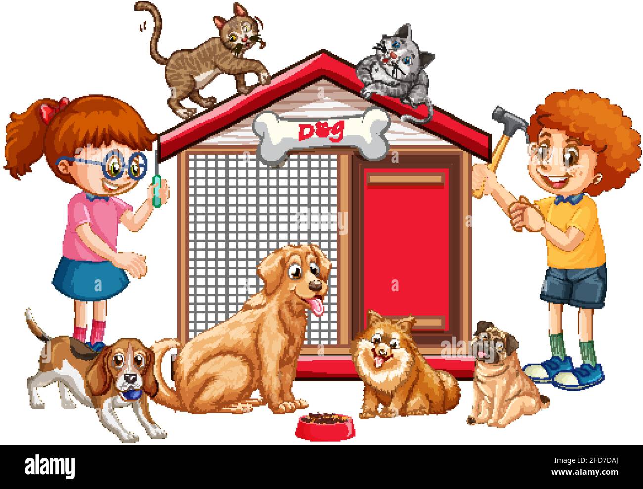 Happy children playing with their animals illustration Stock Vector ...