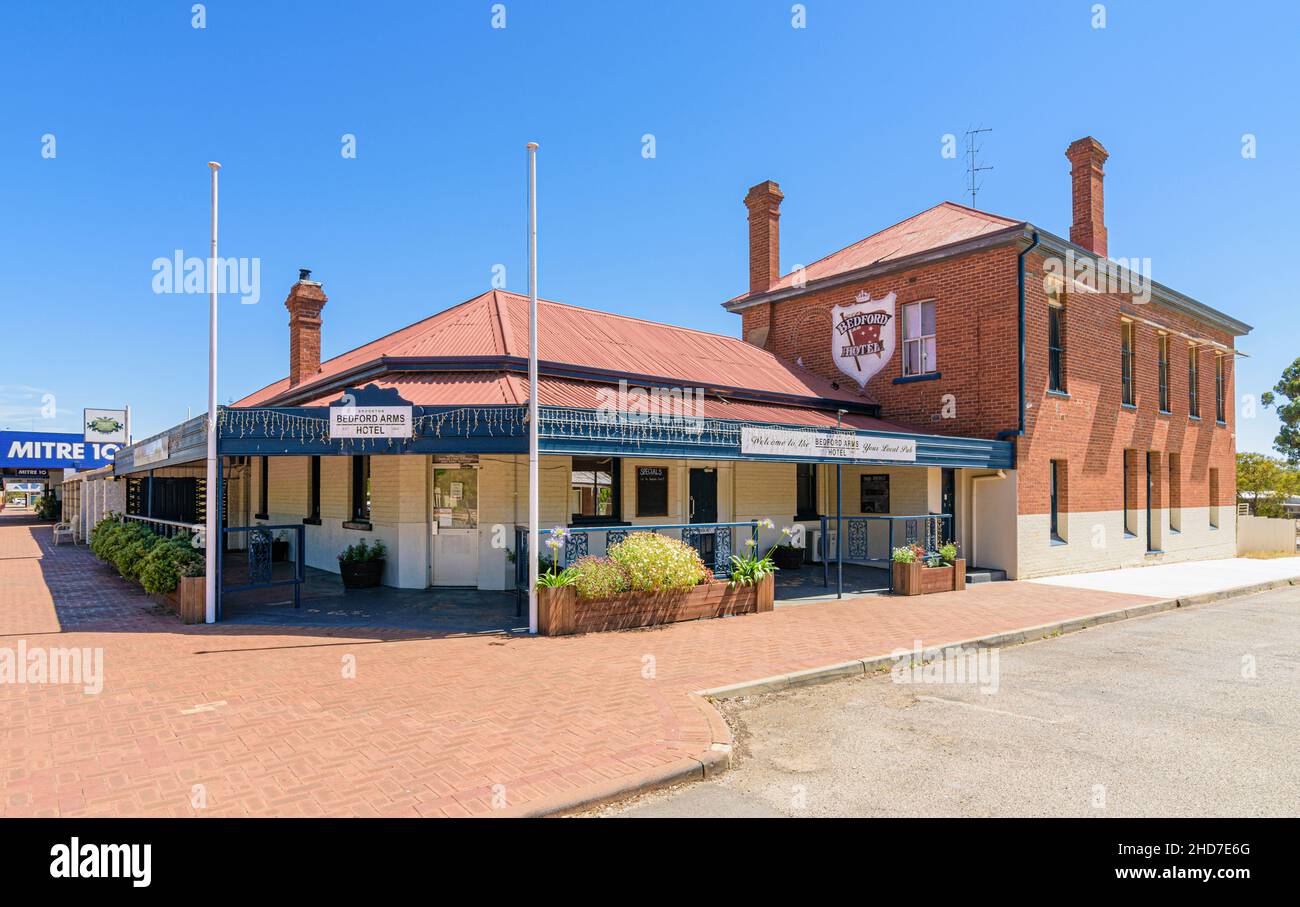 The Bedford Arms Hotel, built in 1903 in the Wheatbelt country town of Brookton, Western Australia, Australia Stock Photo