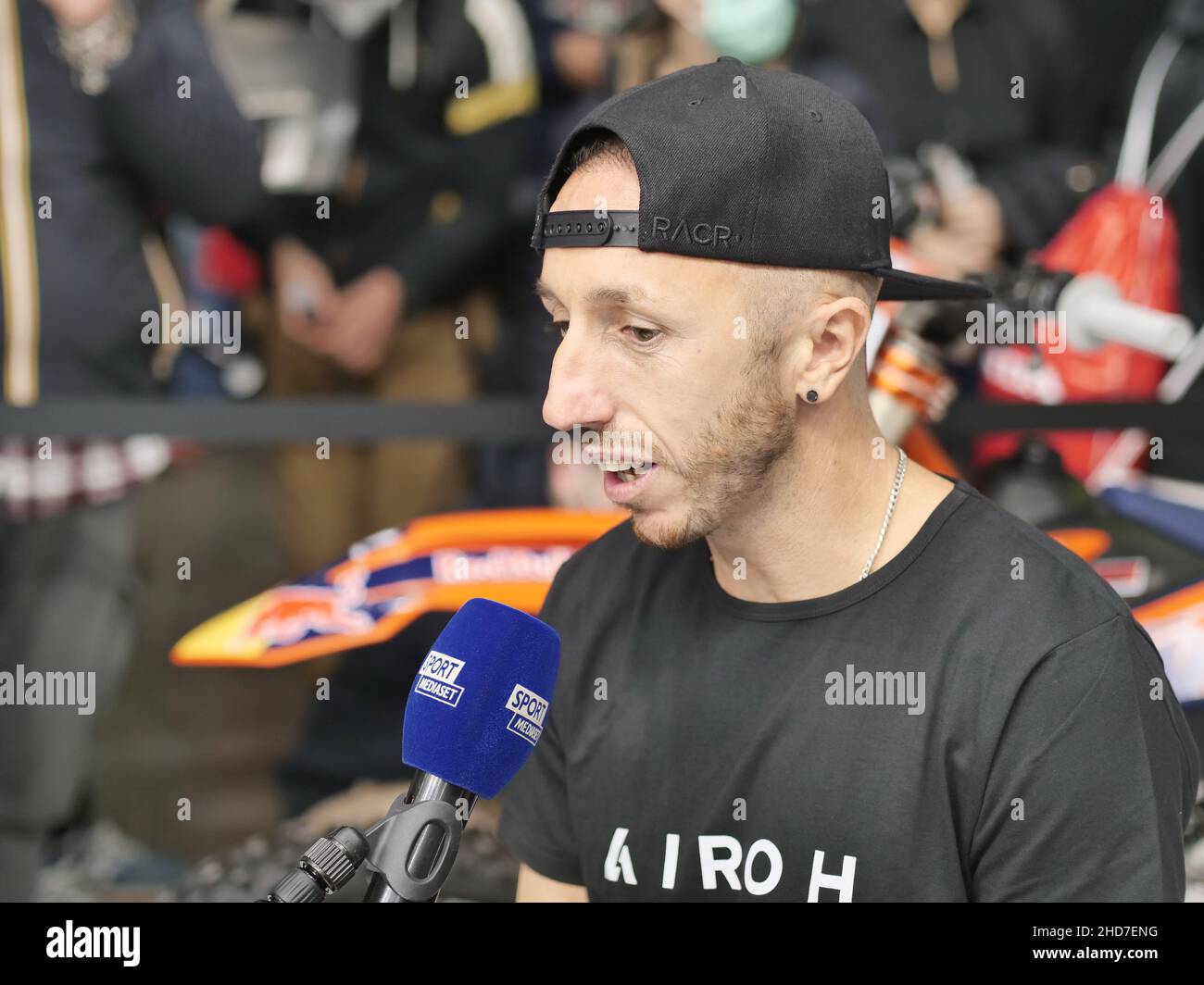 Nine-time motocross world champion Antonio Cairoli meets the fans and signs autographs at Eicma 2021 Stock Photo