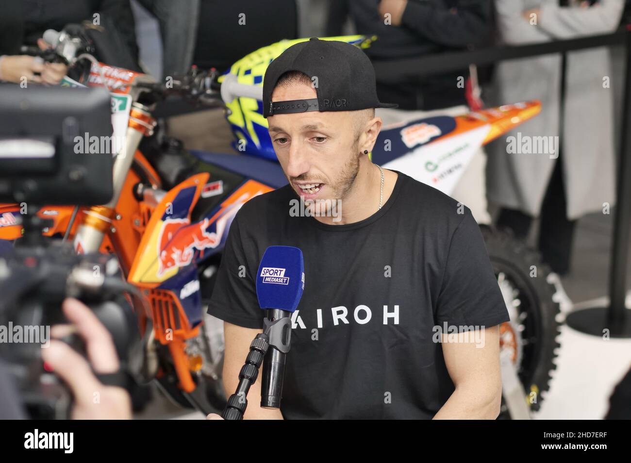 Nine-time motocross world champion Antonio Cairoli meets the fans and signs autographs at Eicma 2021 Stock Photo