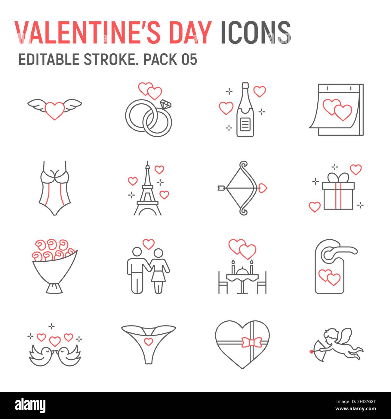 Valentines day line icon set, love collection, vector graphics, logo ...