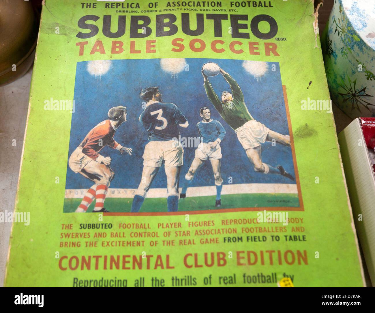 Vintage football Subbuteo table soccer game on display at auction