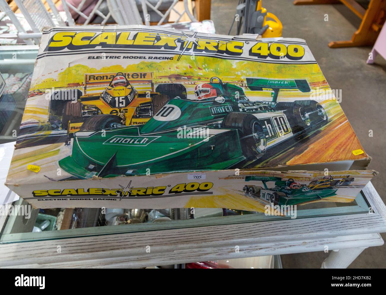 Scalextric 400 electric model car racing game in box on display at