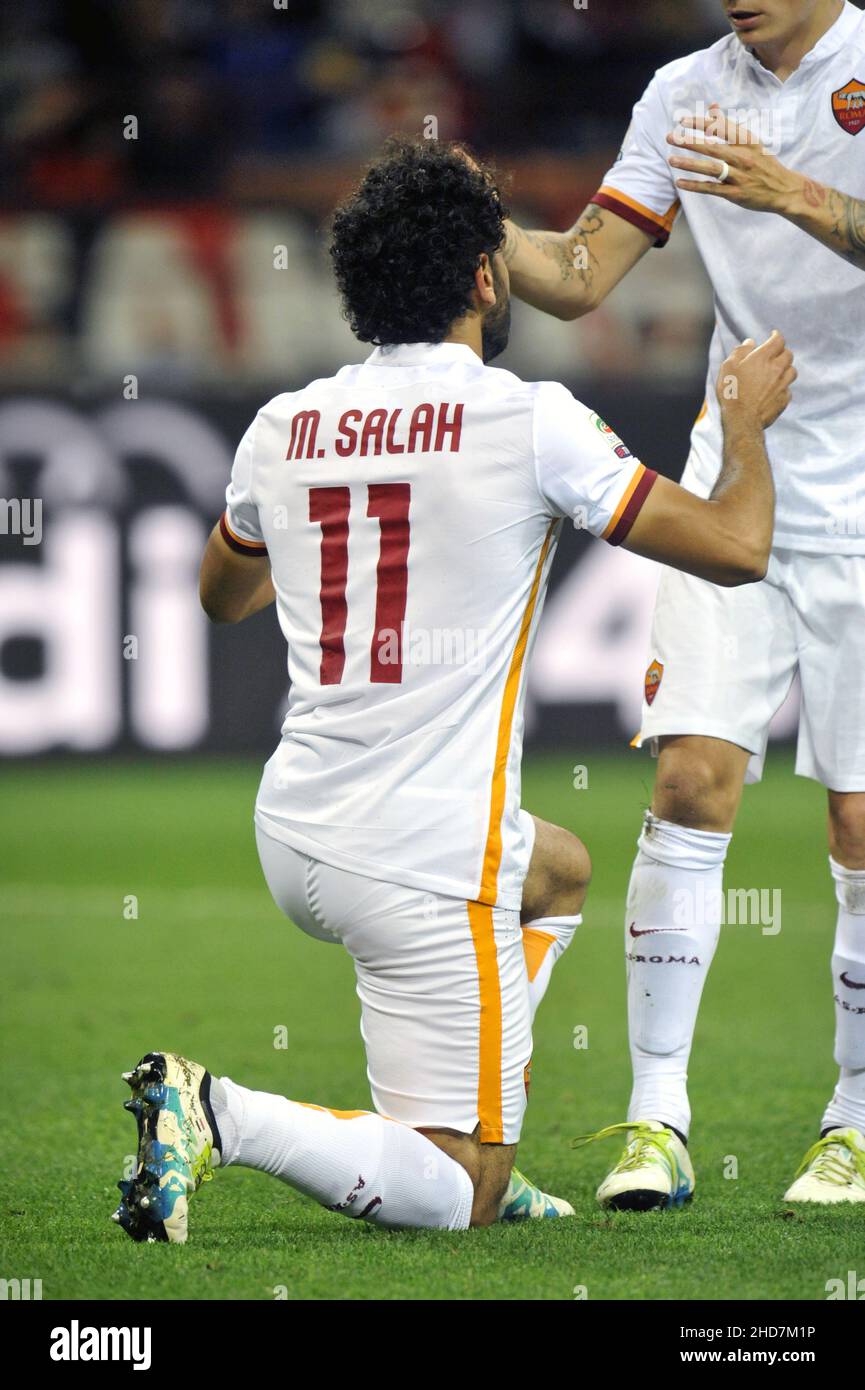 AS Roma's Egyptian soccer player Mohamed Salah, celebrates a goal