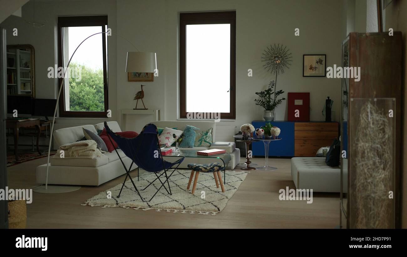 Modern interior design of living room with sofa Stock Photo - Alamy