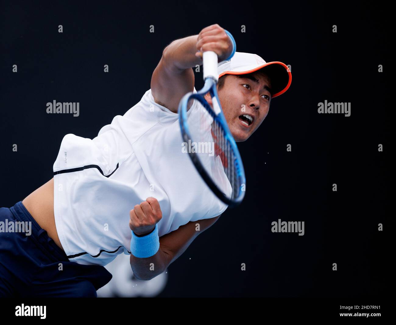 Rinky Hijikata of Australia in action during Day 1 of the Kooyong Classic  Tennis Tournament last match against Zhang Zhizhen of China at Kooyong Lawn  Tennis Club. Melbourne's summer of tennis has