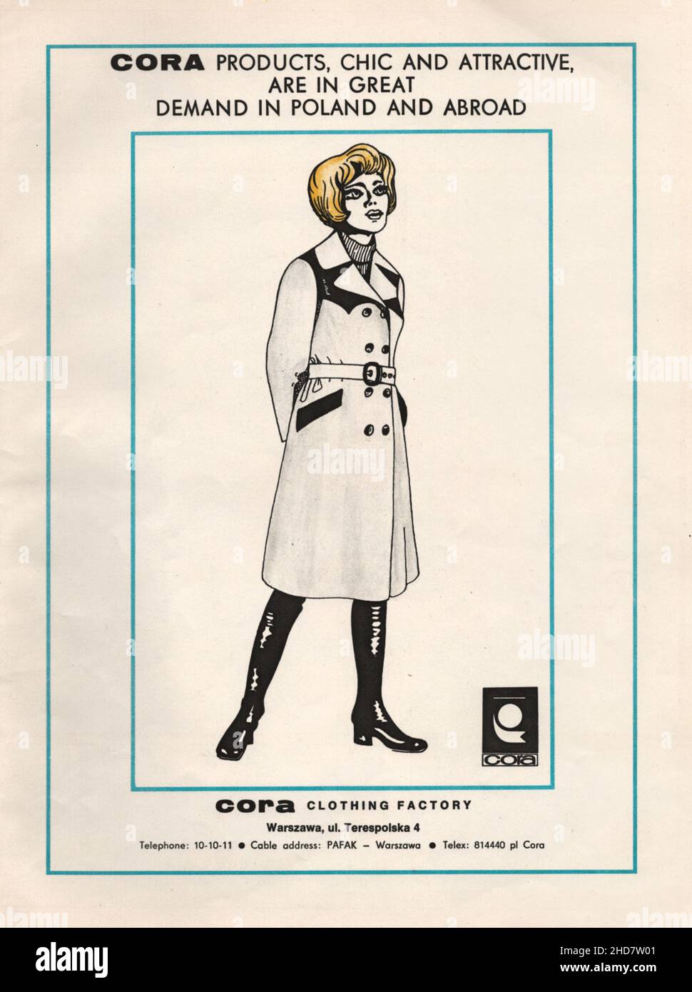Vintage Advertisement of CORA clothing manufacturer in Poland Stock Photo