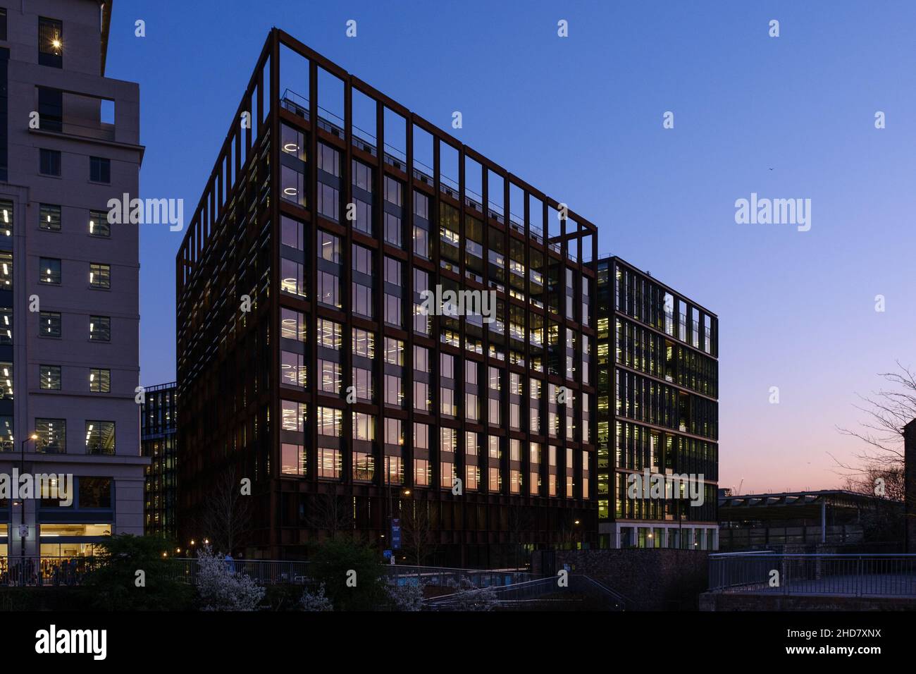 View of Metal and glass apartments and offices build in London city centre ...