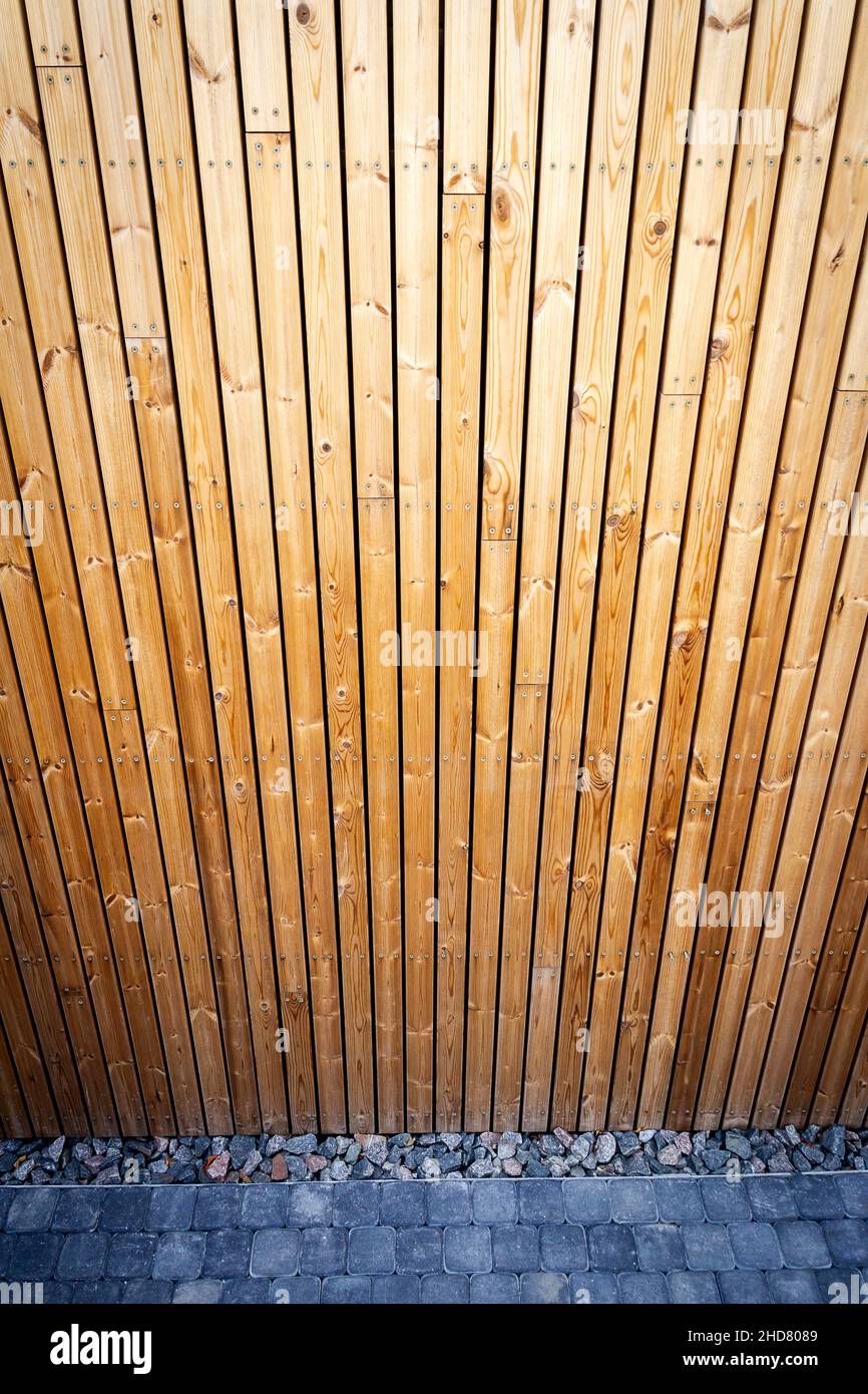 New vertical wooden plank wall. Japanese style wooden wall pattern. Stock Photo