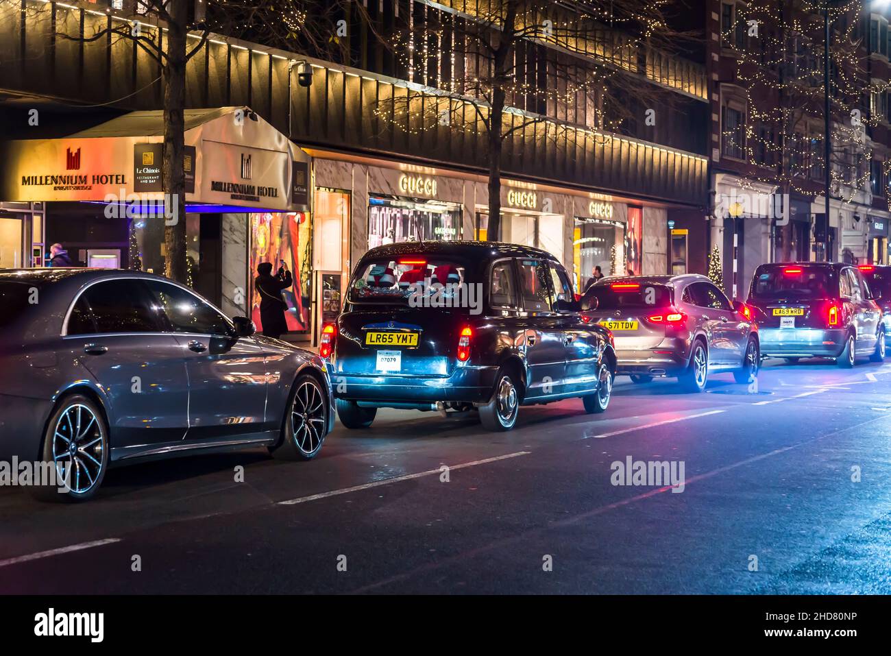 Sloane Street decorated with Christmas lights, Chelsea, London, England, UK Stock Photo