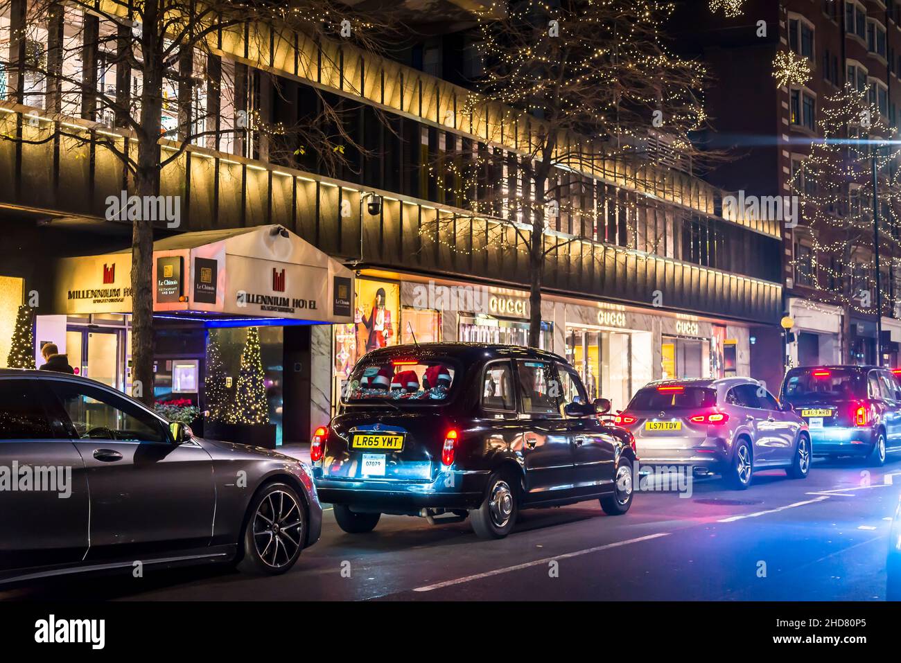 Sloane Street decorated with Christmas lights, Chelsea, London, England, UK Stock Photo