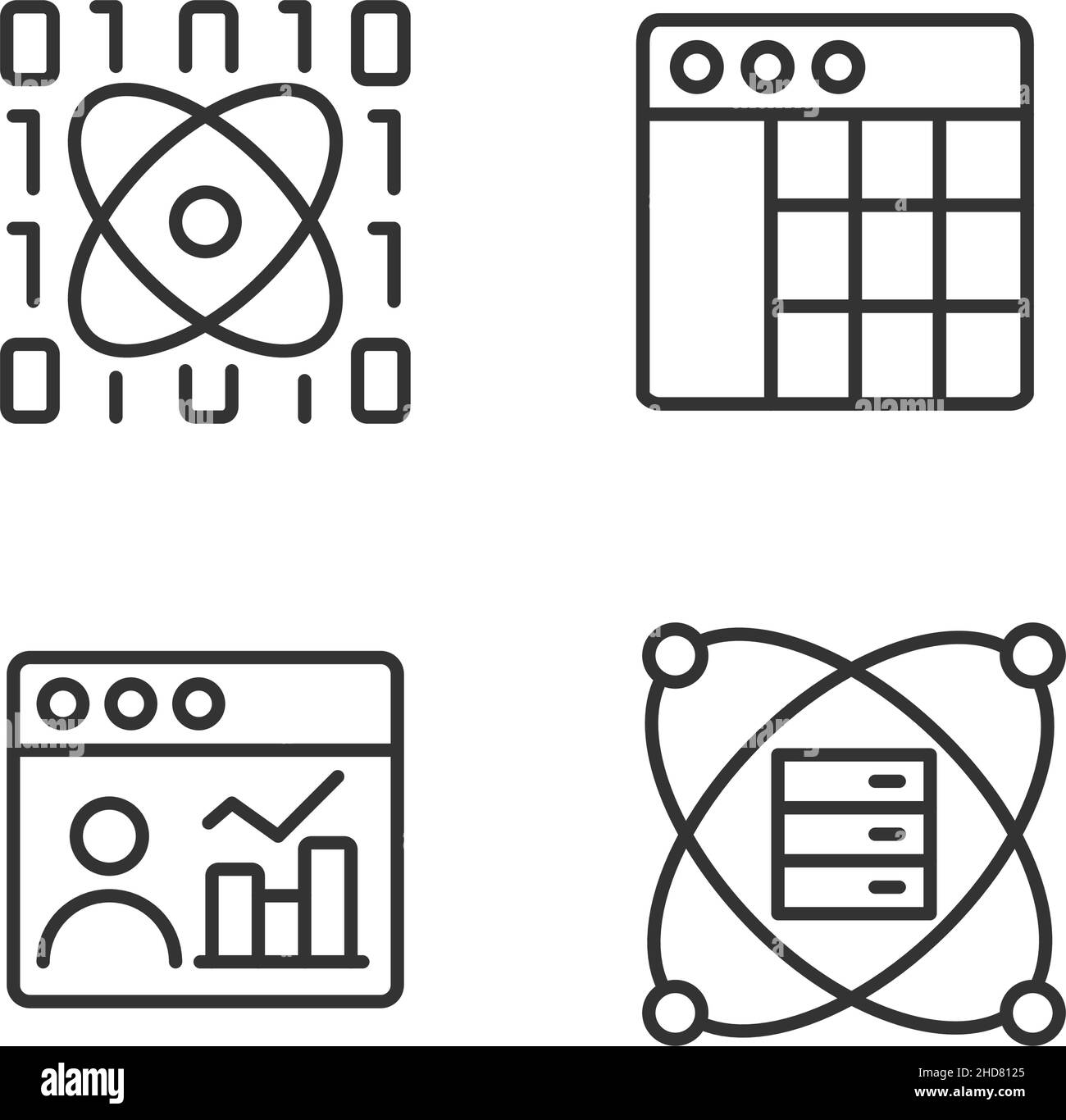 Science data mining linear perfect pixel icons set Stock Vector Image