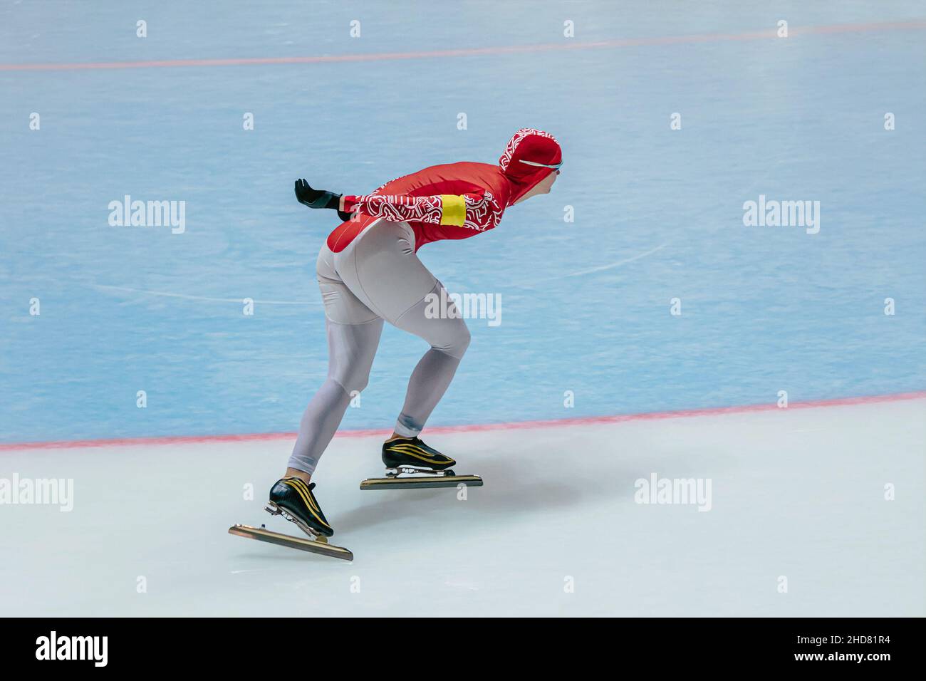 russian male athlete skater at speed skating race Stock Photo