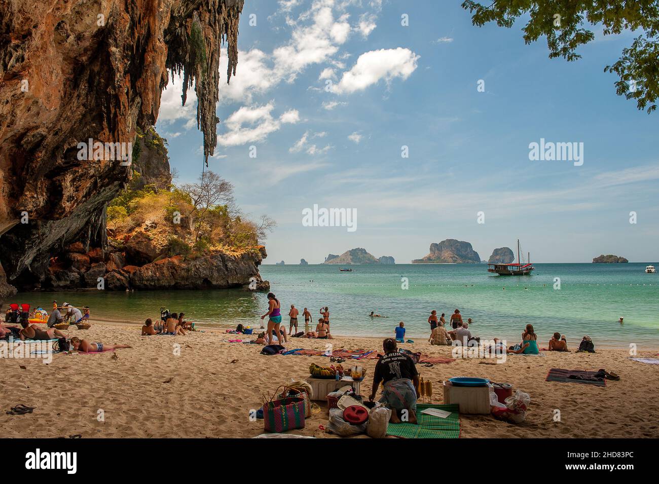 The cave at Prah Nang Beach on Railay Beach peninsula,  one of the most beautiful beaches in Thailand. Stock Photo