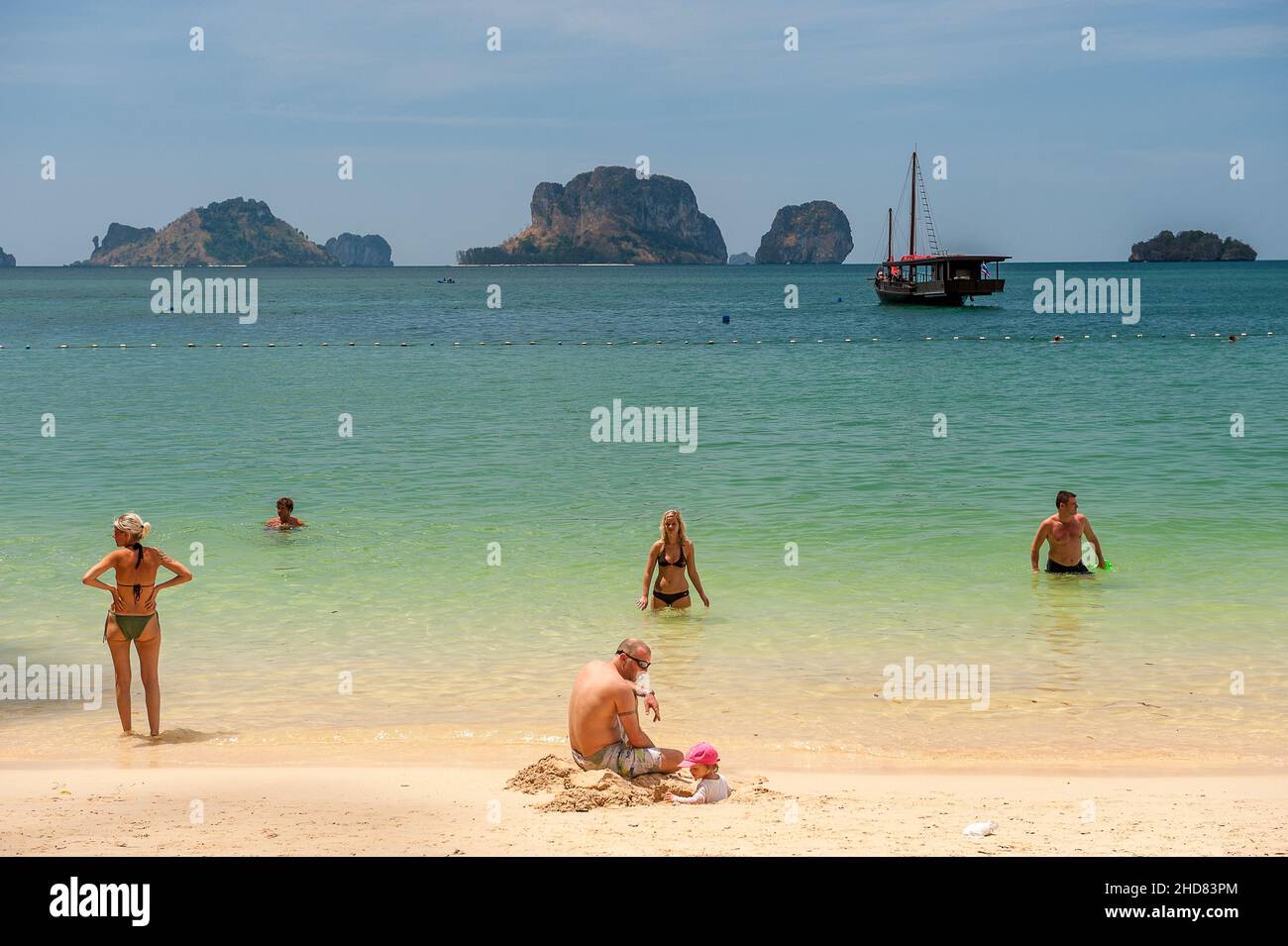 Prah Nang Beach on Railay Beach peninsula is one of the most beautiful beaches in Thailand. Stock Photo