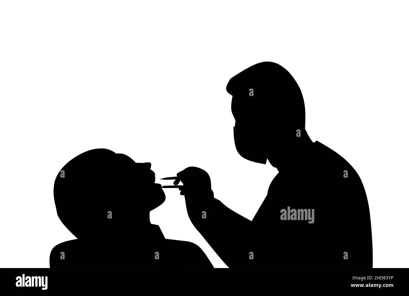 Black silhouette of dentist checking his patient Stock Vector