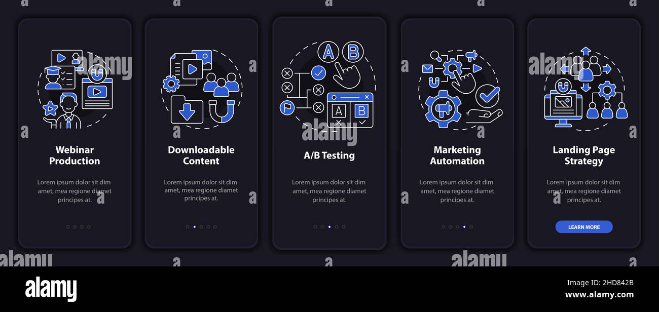 Digital marketing night mode onboarding mobile app screen Stock Vector ...