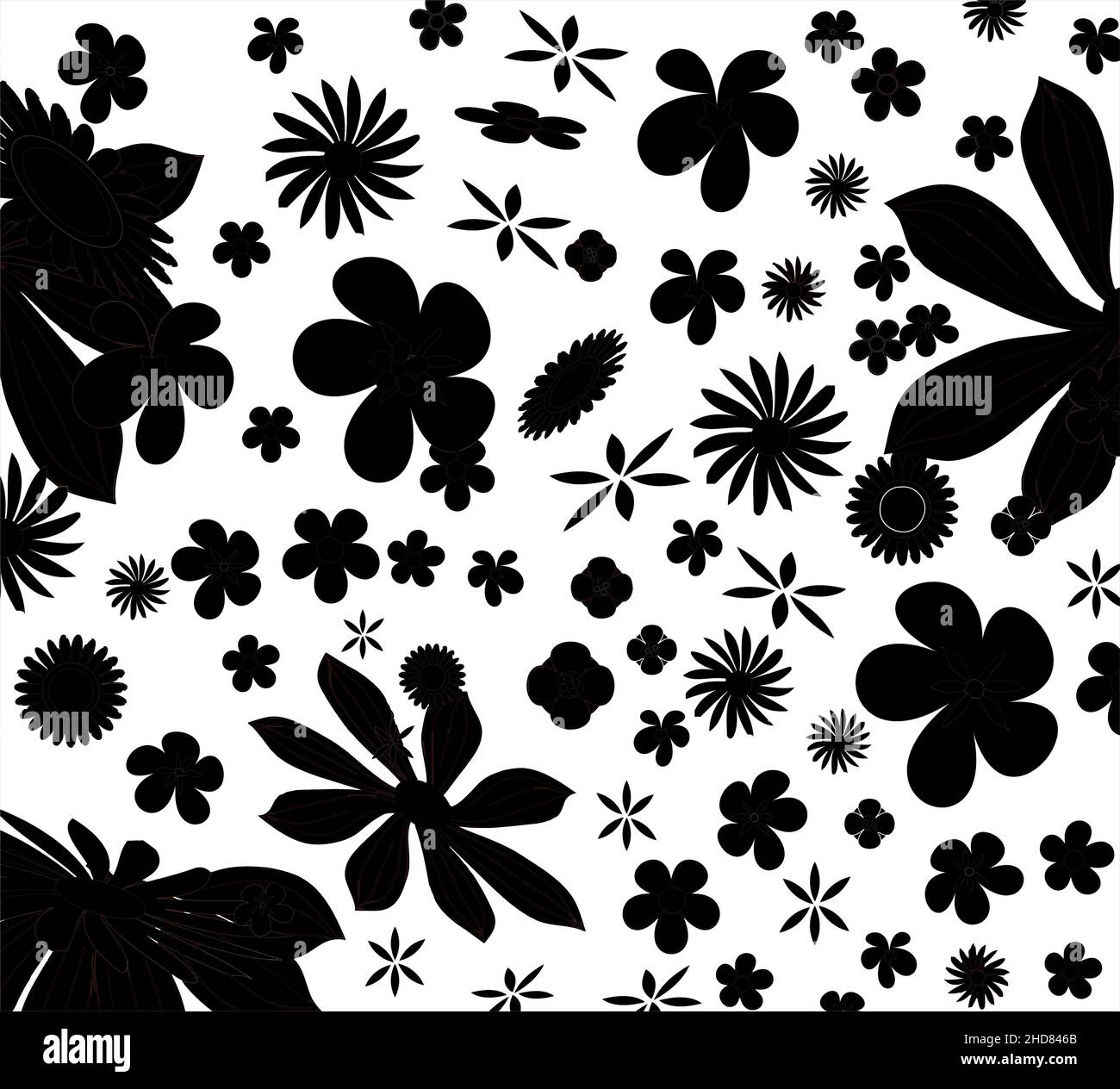 Black silhouettes floral pattern, Repeated flowers for prints, wallpapers, fabric print Stock Vector