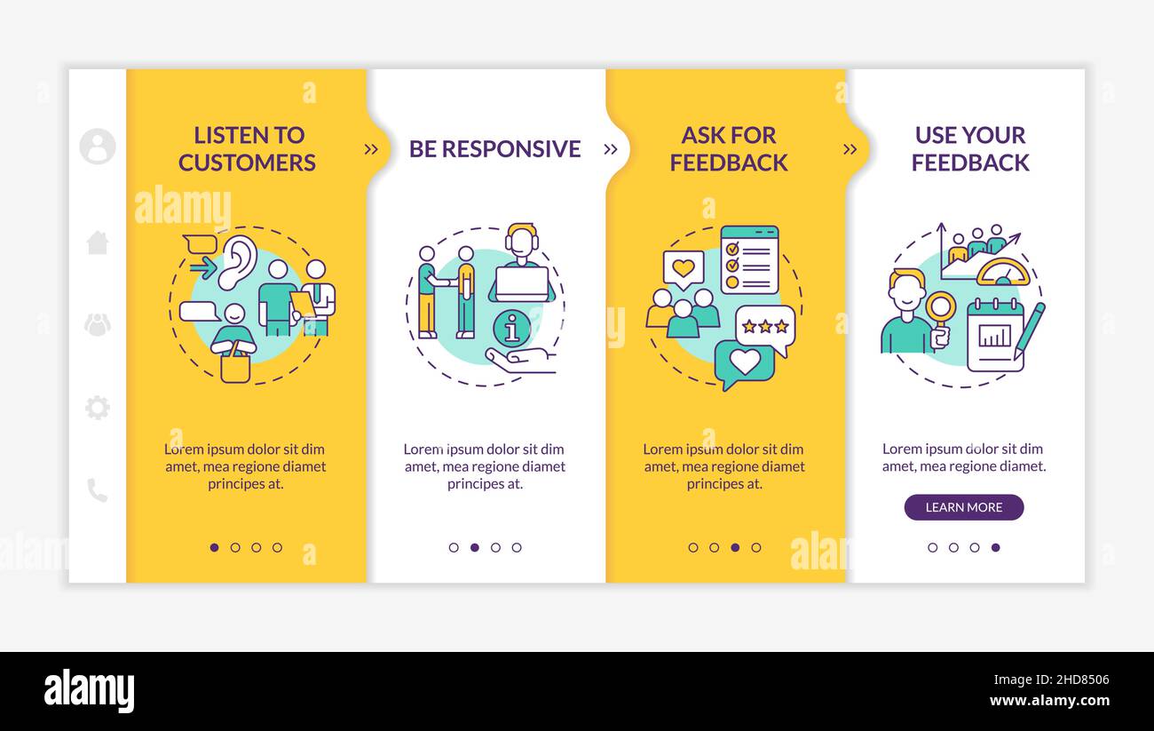 Customer support yellow onboarding template Stock Vector