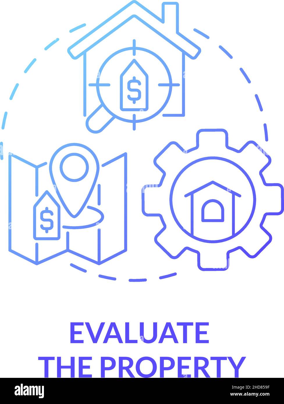 Evaluate property blue gradient concept icon Stock Vector